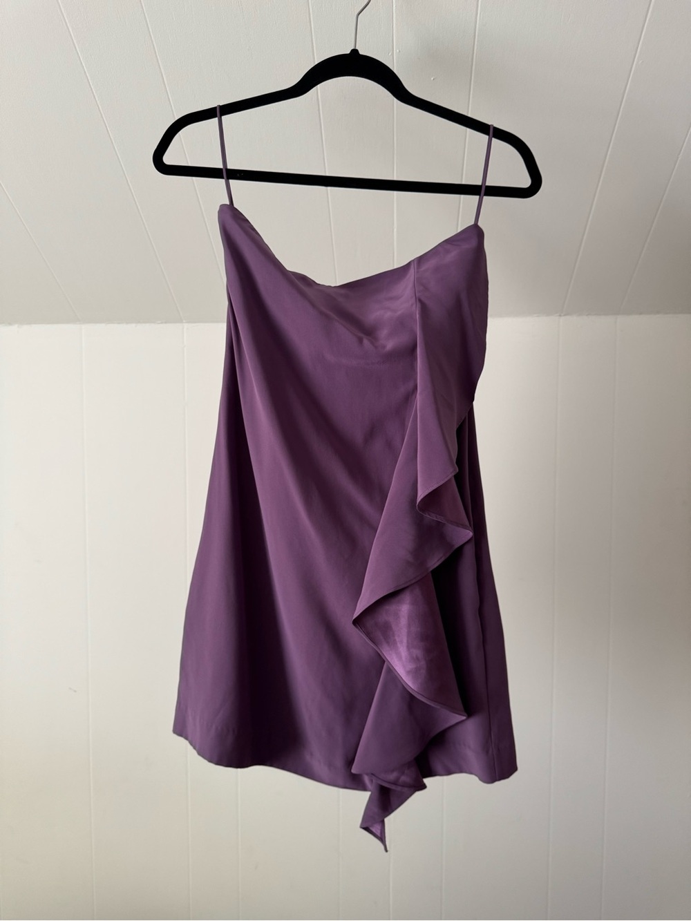 Elizabeth & James | Purple Silk Ruffle Strapless Cocktail Dress, Size 4